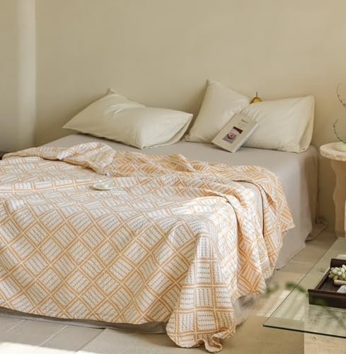 Hayisugal Baumwolle Decke Kuscheldecke, Weiche und Atmungsaktive Tagesdecke,Wohndecke Sofadecke Leichte Bequeme Baumwoll Musselin Decke für Ganze Saison, A Gelb, 200x230cm
