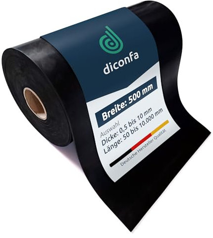 diconfa Gummimatte BREITE 500mm (50cm) - WÄHLBAR - Dicke: 1 bis 10mm - LÄNGE: 0,05 bis 10m - Auswahl: 1450mm (145cm) lang, 2mm stark - Gummistreifen Meterware schmal Gummiunterlage Gummiplatte