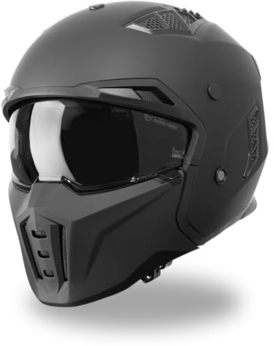 VINZ Kioto Jethelm / Streetfighter Helm | ECE 22.06 zugelassen | Motorradhelm | Rollerhelm mit Sonnenvisier / Sonnenblende | Jet Helm Mit abnehmbarem Kinnschutz