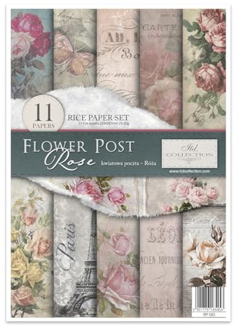 ITD Collection - Set carta decoupage carta di riso A4 set creativo 210x297 mm - carta decorativa 30 g/m² (RP063 -Flower Post - Rose)