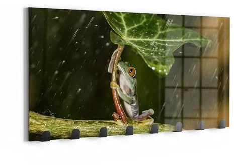 DEQORI Wandgarderobe Glas & Metall | Motiv Regenwaldjuwel | 60x30 cm | Design Haken-Leiste modern | Garderoben-Paneel für Flur, Wohnzimmer & Schlafzimmer | magnetisch & beschreibbar