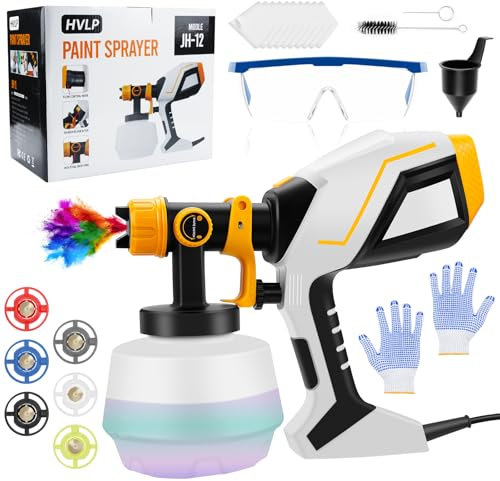 Elektrisches Farbsprühsystem, 800W Handheld Farbspritzgeräte Kit für Kuchen Sprühen Industriespritzen,1200ml Elektro Lackierpistole mit 6 Düsen, Reinigungszubehör, Handschuhe und Schutzbrille