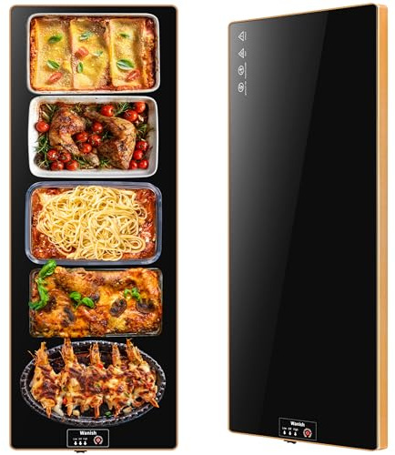 Electric Warming Tray (Extra Long 40”x12”), Warming Mat For Food with Thermostat & Full Surface Heating, Food Warmers For Parties Buffet & Gatherings, Temperature Adjustable Tempered Glass Warming Mat
