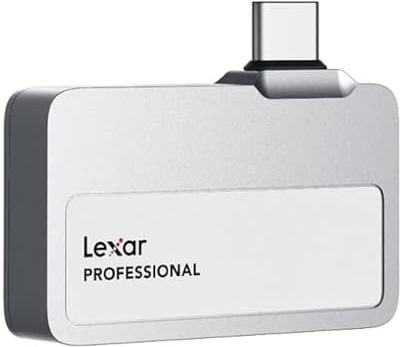 Lexar 2TB Externo SSD Professional Go, Ultracompacto, Compatible con Apple ProRes, hasta 1050 MB/s de Lectura, USB 3.2 Gen 2, Resistente al Agua y al Polvo IP65, para iPhone 15/16 Pro, Plateado