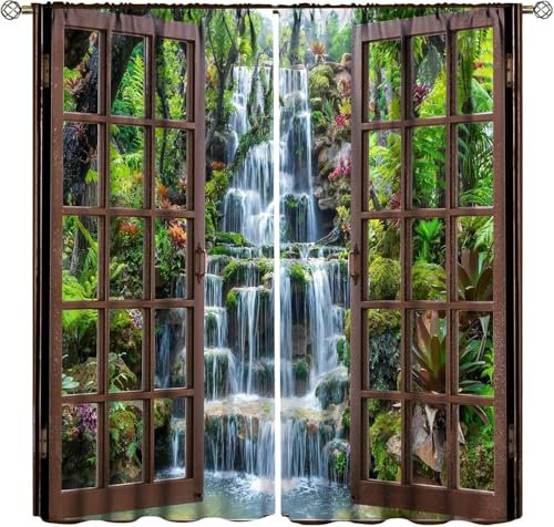 Blickdicht Vorhang Wärmeisolierender - Waldlandschaft 140 (B) X 160 (H) cm Junge Mit Mädchen Schlafzimmer Wohnzimmer Kinderzimmer Esszimmer - 3D Digitaldruck Mit Ösen Thermo Vorhang 9426352385946
