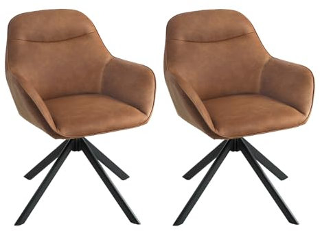 Goeurvant Drehstuhl Esszimmer 2er Set mit Armlehne Kunstleder Braun Esszimmerstühle drehbar Polsterstuhl Küchenstuhl mit Metallbeine und Rückenlehne für Wohnzimmer Esszimmer