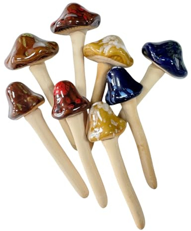 Urier Keramik-Pilze für den Garten, 11,9 cm, Rasenornamente, künstliche Pilze, Pflanzendekorationen für Töpfe, Pilzfigur, Hof-Ornamente, Outdoor, mehrfarbig, 8 Stück