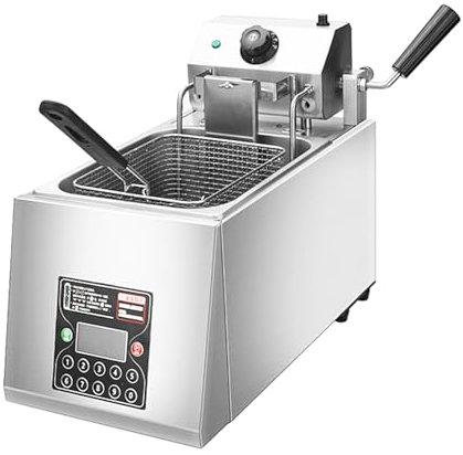 Freidora Profesional con Función de Elevación Automática, Freidora de Aceite con Temporizador de 24 Horas, 2800W/5600W Freidora Industrial para Cocina y Comedor(52.5 * 28 * 40cm)