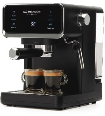 Orbegozo Cafetera Expresso EX 5300, frontal Inox, 20 bar de presión, 950 W, deposito de agua 1 Litro, negro