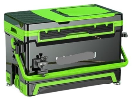 TOTIKI Angelkasten Gerätekoffer Multifunktions-Angelbox Angelausrüstung Zubehör Aufbewahrungsbox Mit Rückenlehne Anhebbares Bein Kann Sitzen Angelkoffer Köderbehälter(Grün)