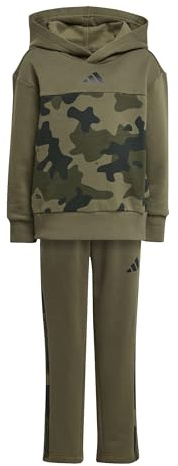 adidas Unisex - Bambini e ragazzi Seasonal Essentials Little Kids Camo Fleece Jogger Set, olive strata/white, 4-5 Years
