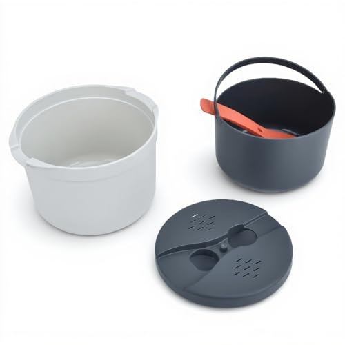 Mikrowellenreiskocher, 2L Mikrowellenreisdampfer, PP Löffel Deckel Sieb Nicht -Stick -Dampfkochgeschirr, Pasta Cooker Mahlzeit Nudel Ramen (GREEN) (ORANGE)