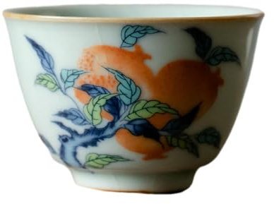 Juego de té de cerámica Kung Fu de porcelana azul y blanca china, taza número 8: granada de color antiguo