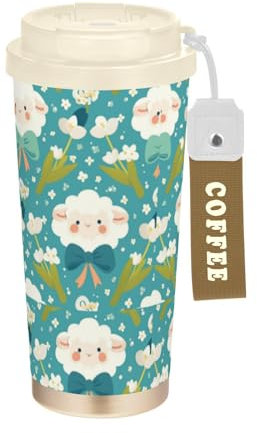 Amooorous Simple Spring Sheep - Vasos decorativos de viaje de café para mujer con tapas, taza de café para llevar, tazas térmicas de acero inoxidable para bebidas frías y calientes, fugas de 17 onzas
