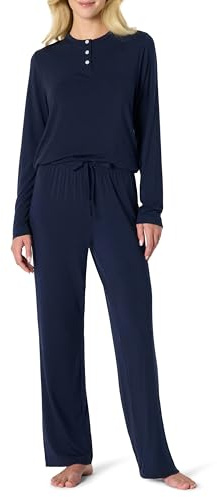 Amazon Essentials x Sofia Grainge Set Pigiama a Maniche Lunghe Stile Henley Donna, Blu Marino, L
