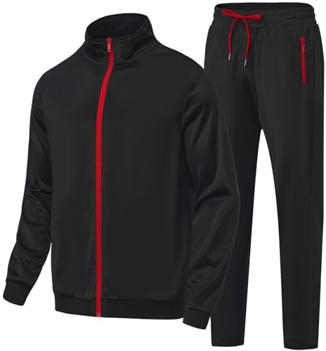 HODOSPORTS Mens Tracksuits 2 Piece Full Zip Jogging Running Suits SweatSuits for Men Shiny Sport Track Suits Sets Black L