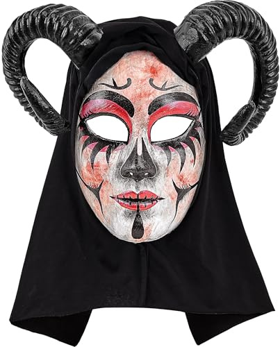 W WIDMANN MILANO Party Fashion - Horror Maske mit Kapuze | Gruselige Maske für Erwachsene, Accessoires, Kostümzubehör für Halloween, Karneval und Mottoparty