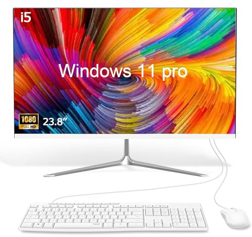 XINHENGTAI All-in-One pc 23.8 FHD IPS,Windows 11 Pro Desktop Computer, i5 Processor, 16GB RAM,256GB SSD,USB-C,HDMI, Wi-Fi, QWERTY-Keyboard and Mouse(Flat screen)