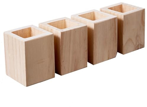 Rialzi per mobili in legno, confezione da 4 elevatori quadrati per letto, resistenti, regolatori di altezza per tavolo in legno massello, altezza 5-20 cm (aumento 8,2 cm)