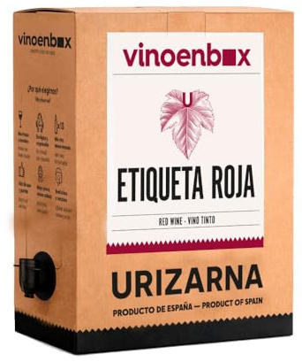 Vinoenbox – Vino Tinto Etiqueta Roja Bag in Box 10 Litros | Tempranillo intenso, goloso y toque de madera | Grifo antigoteo | Equivale a 13 botellas