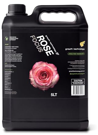 Growth Technology GT Rose Focus – Liquid Plant Food & Plant Nutrient for All Roses – Complete Formula with 12 Essential Minerals & Extra Calcium for Healthy Growth & Vibrant Blooms – 5 Liters