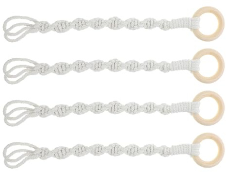 TOYANDONA 4 Piezas Colgador de Plantas Macramé de Algodón Mano de Soportes Colgantes con Anillo de Madera Extensores para Macetas de Jardín y Balcón Resistente para Uso Interior y Exterior