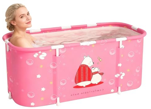 Vasca da bagno portatile, vasca da bagno pieghevole da 115cm, vasca da bagno addensata a 7 strati con supporto in metallo, SPA (Stile orso ros)