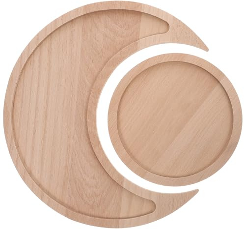 HEMOTON Vassoi in Legno Vassoio Decorativo Set 2 Pezzi a Forma di Mezzaluna e Sole Superficie Liscia e Facile da Trasportare per Gioielli e Cristalli per Ornamenti Creativi