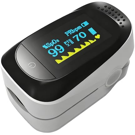 Pulsoximeter,Fingerpulsoximeter,Oximeter ideal zur schnellen Messung der Sauerstoffsättigung (SpO2)-Einfacher Pulsmesser für Erwachsene–OLED Anzeige (B, 1 Stück)