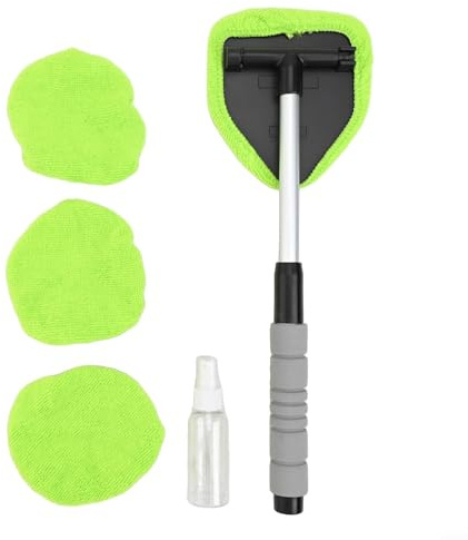 LatoYard Pulitore per vetri auto con manico retrattile e testa girevole 180 per pulizia parabrezza e vetro, include 3 asciugamani e flacone spray
