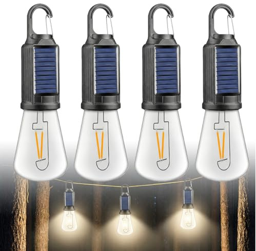4 pezzi lampada da campeggio ricaricabile, luce solare da campeggio con 3 modalità di luminosità, lampada da campeggio a LED con moschettone, lampada da campeggio solare, lanterna a LED per attività