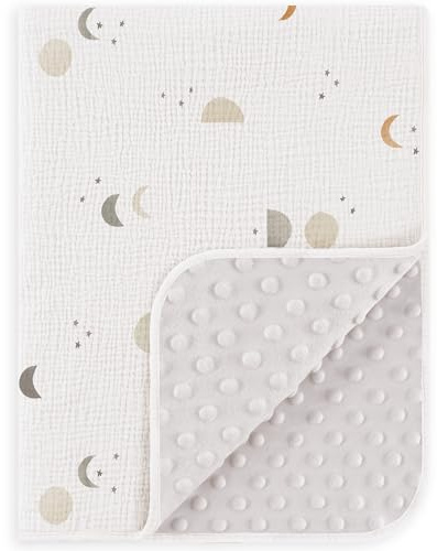 Susurration Coperta in cotone per neonati, morbida coperta per gattonare, 75 x 100 cm, multifunzione Minky, per bambine e ragazze (Moon)