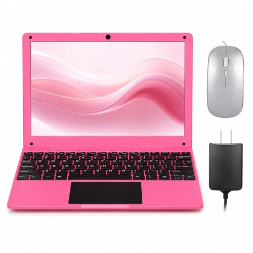 Fwmntu Mini computadora portátil con procesador Celeron (hasta 2.6 GHz), 8 GB de RAM, SSD de 256 GB, pantalla IPS HD, cuaderno educativo portátil para aprendizaje, trabajo de oficina, color rosa