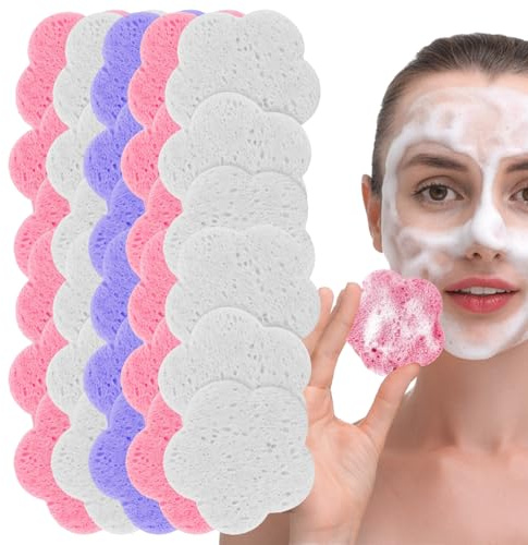 Spugne per il viso | 30 tamponi riutilizzabili a forma di naturale | Spugna per la pulizia del viso - per la cura della pelle sensibile, uso quotidiano, mattina e sera, viaggi, doccia, spa