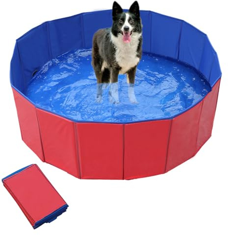 Hundepool, 80 * 20cm Hundeplanschbecken Faltbar mit rutschfestem Boden & Ablassventil, PVC Planschbecken, Schwimmbecken für Hunde, Geeignet für kleine Hunde