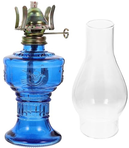 Vintage Öllampe aus Glas Blau für Herbst Feier, Dekorative Tischlampe | Festlich, Hitzebeständig und Leicht zu Reinigen, für Kamin und Schreibtisch, 1 Stück