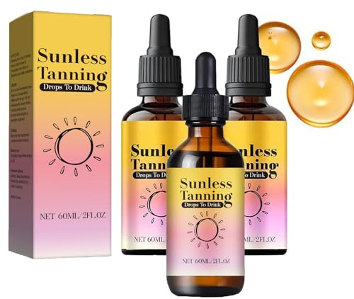 Tanning Drops for Drinking, Self Tanning Drops for Drinking, Tanning Accelerator, Tanning Drops for Oral, Bronzing Drops, Self-Tanning Face and Body (Pack of 3)
