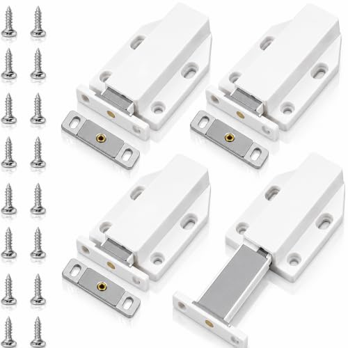 4PCS Push to Open, Poussoir Porte Placard, Loquet Magnétique à Ressort pour Tiroir et Armoire, Fermeture Invisible Sans Poignée, Accessoire Meuble Cuisine Salle de Bain Bureau