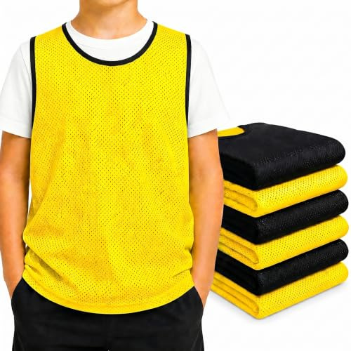 Kyto Fußball Leibchen 6er Set gelb/schwarz Größe S (48x35 cm) für Kinder, 2-Farbig, Trainingsleibchen, Doppelseitig für Team-Spiel, Westen für Teamübungen