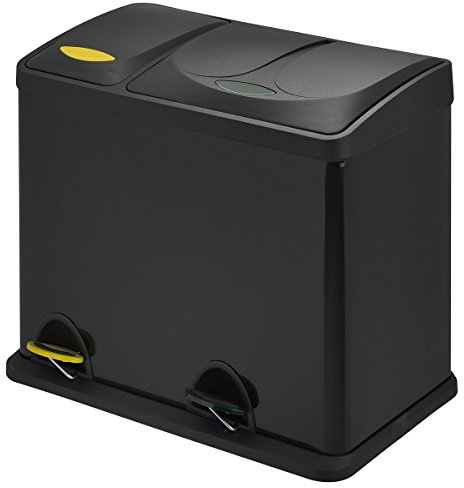 SVITA TC2Combo26 Küchen-Eimer 26Liter Schwarz 8L+18L kombiniert doppelt Abfalleimer 2er-Mülleimer Mülltrennung Treteimer