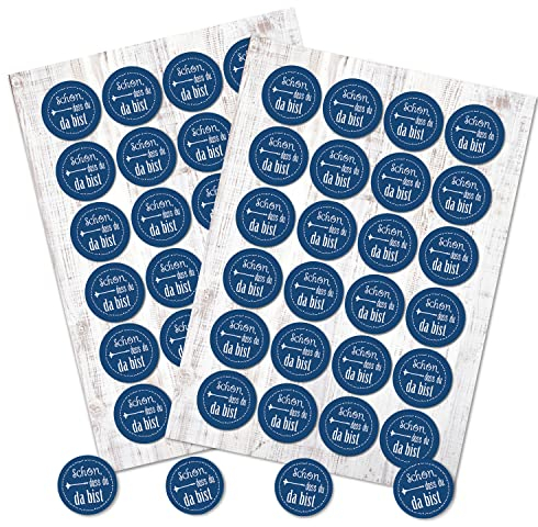 Logbuch-Verlag 48 blau weiße Schön dass du da bist Aufkleber rund 4 cm Gastgeschenke Tischkarten maritim blau