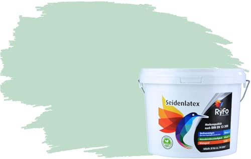 RyFo Colors Seidenlatex Trend Grüntöne Pfefferminz 3l - bunte Innenfarbe, weitere Grün Farbtöne und Größen erhältlich