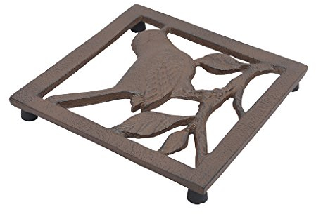 Antique Brown Trivet Ornate Birds Cast Iron Tabletop Pan Stand Wedding Anniversary Housewarming Baking Gift