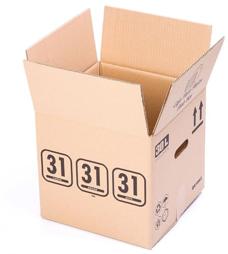 Telecajas | 10 cajas 31 x 31 x 31 cm | Cajas de cartón robustas con asas para mudanza o envío | Ideal para platos, sombreros y revistas | Pack de 10