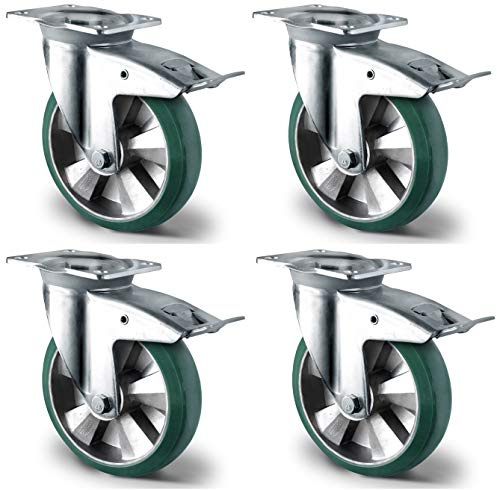 CASCOO SETTHP5EWC160BAX7D0N Rollensatz Lenkrolle mit Total-Feststeller, CASCOO Schwerlast, Ø 160 mm, PUlastic