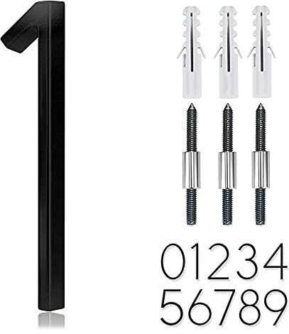 5 Stainless Steel Floating House Number, Metal Modern House Numbers, Garden Door Mailbox Decor Number with Nail Kit, Coated Black, 911 Visibility Signage (1)
