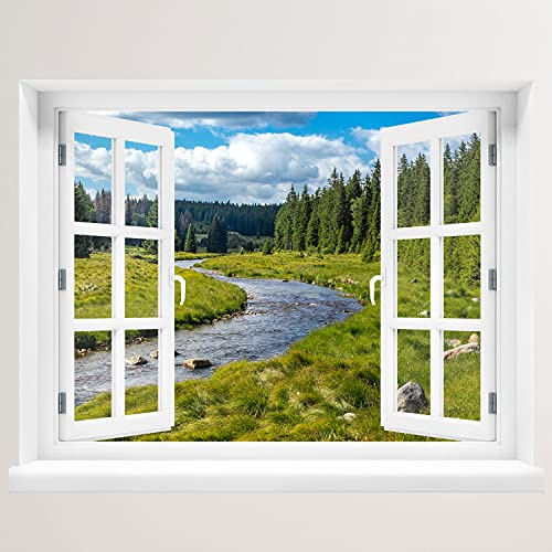 Wandtattoo - Fenster mit Aussicht auf Berge und Fluss 120 x 94 cm – Wandsticker