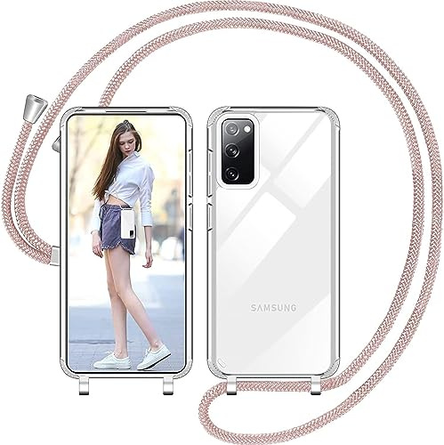 Nupcknn Liquid Silikon Handykette Hülle für Samsung Galaxy S20 FE Hülle Silikon Necklace(abnehmbar) Hülle mit Kordel zum Umhängen Handy Schutzhülle mit Band(Rosegold, 6.5)