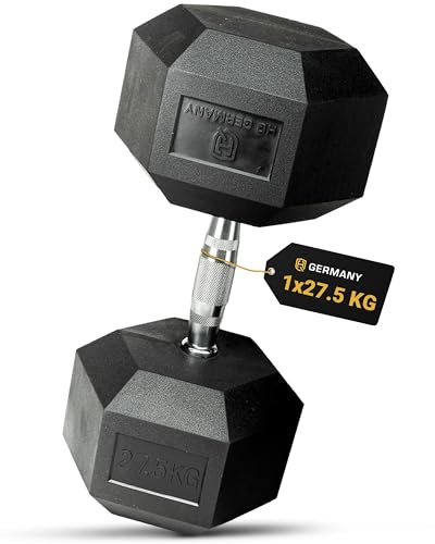 HQ Germany® Hexagon Hanteln 27,5kg 2 Stück | Geruchsarm, ±1,5% Gewichtstoleranz | 27,5kg Hantel, 27,5 kg hanteln 2er Set, Kurzhantel, Dumbbell, 27,5 Kilo Hantel Set, Hantelset Hexagon