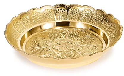 Zap Impex Dekorativ tallrik av indisk mässing, Potpourri-tallrik, pujatallrik (böne), diameter 12,7 cm, höjd 2,5 cm